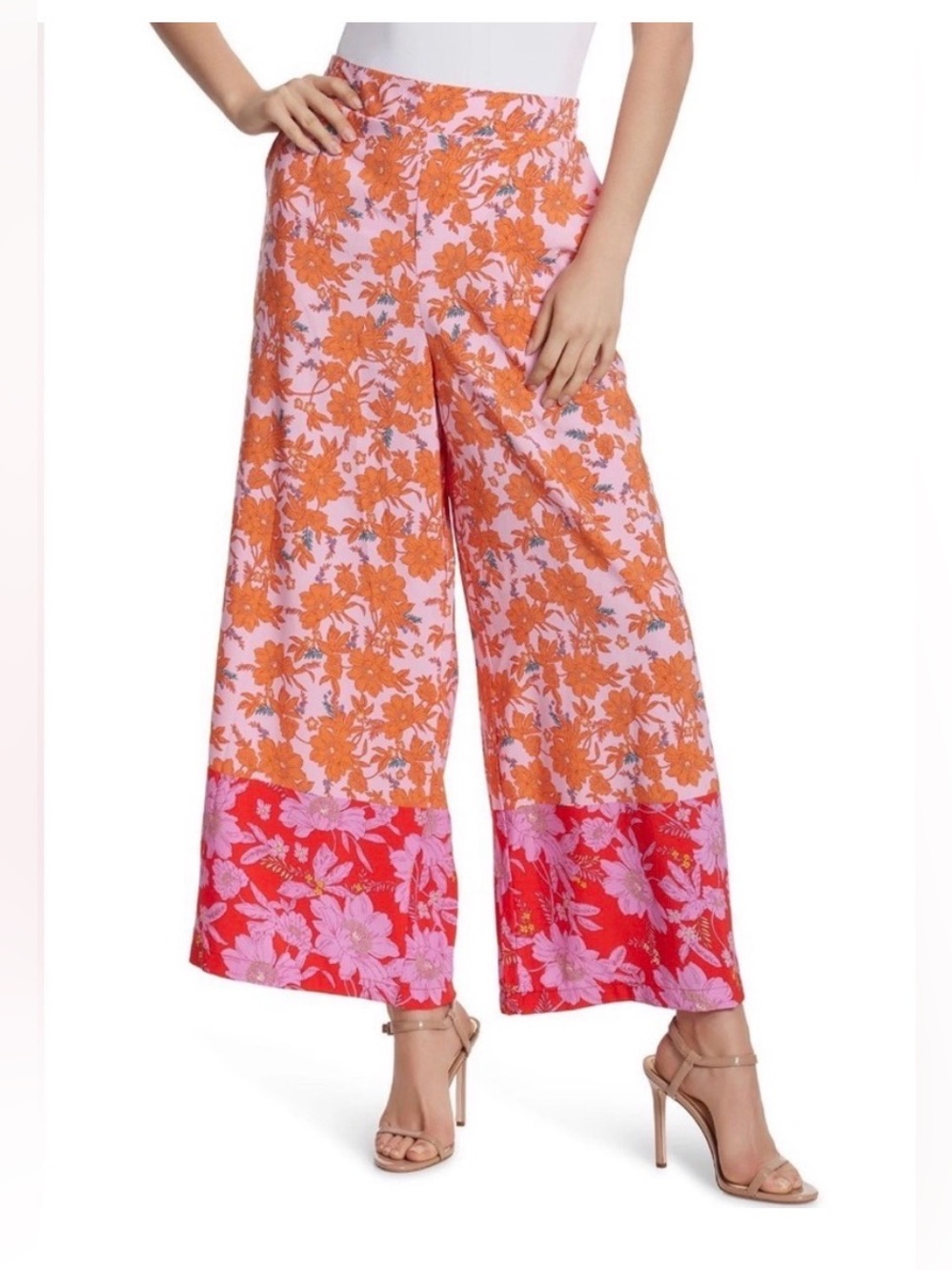 Jessica Simpson Floral Wide-Leg Palazzo Pants in Pink & Orange